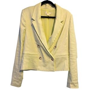 Maeve Light Yellow / Lime Cropped Double Breasted Linen Blazer